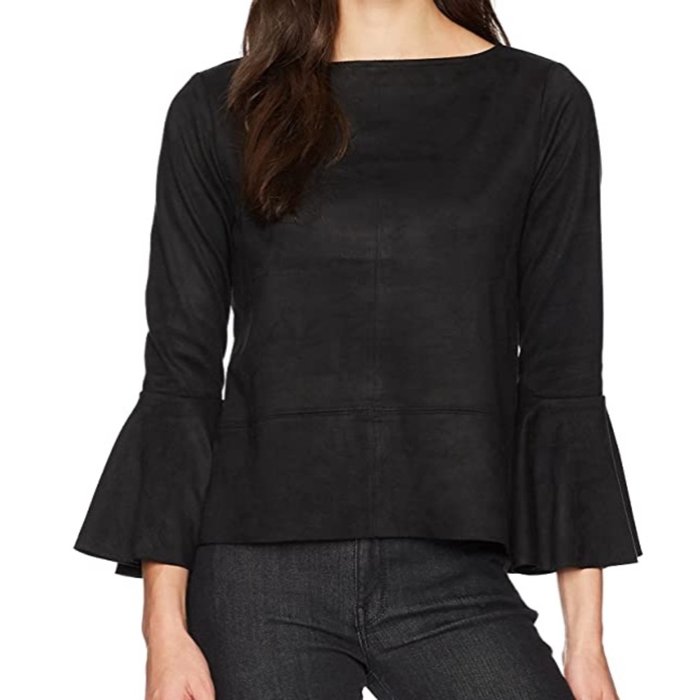 Karen Kane black faux suede dress shirt.